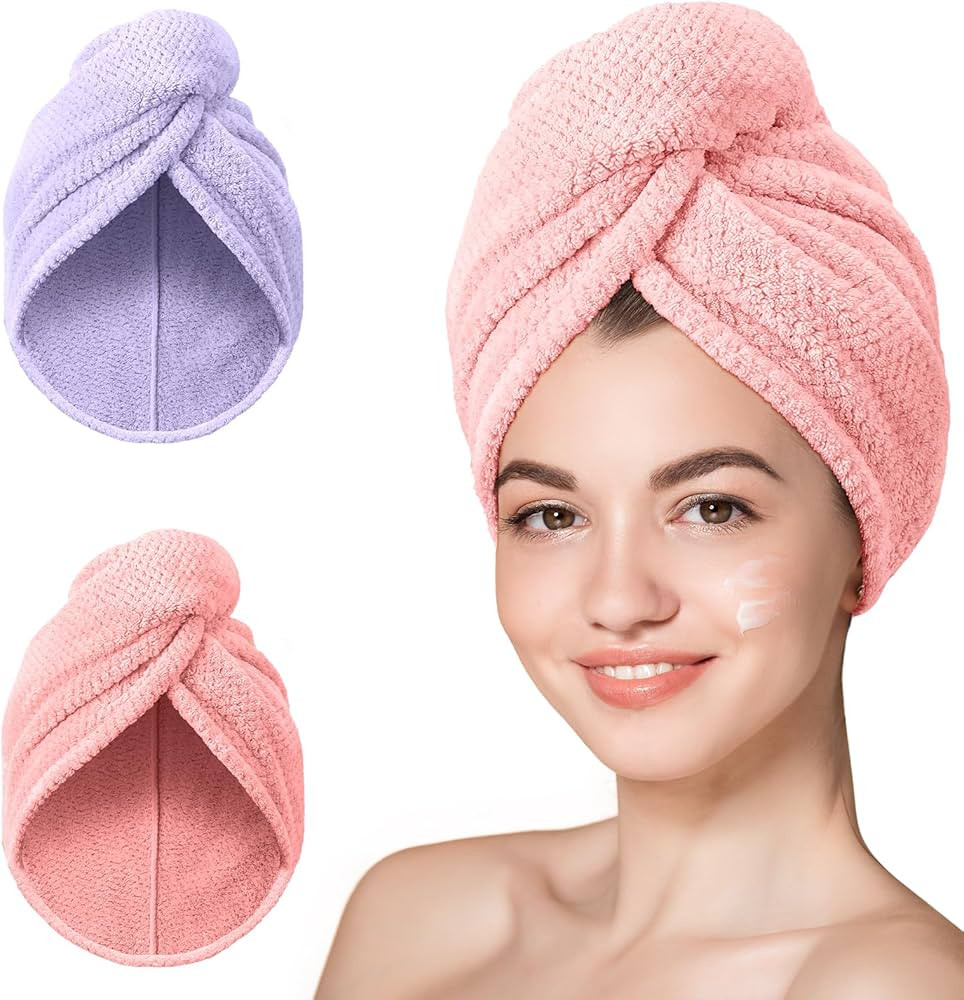 Hicober Microfiber Hair Towel, Super Absorbent Hair Towel Wrap for Women,Fast Drying Hair Wrap Tu... | Amazon (US)