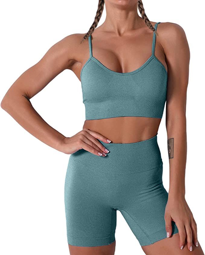 Women Seamless Yoga Set 2 Piece Workout Sport Bra with High Waist Shorts Legging Outfit Tracksuit... | Amazon (US)