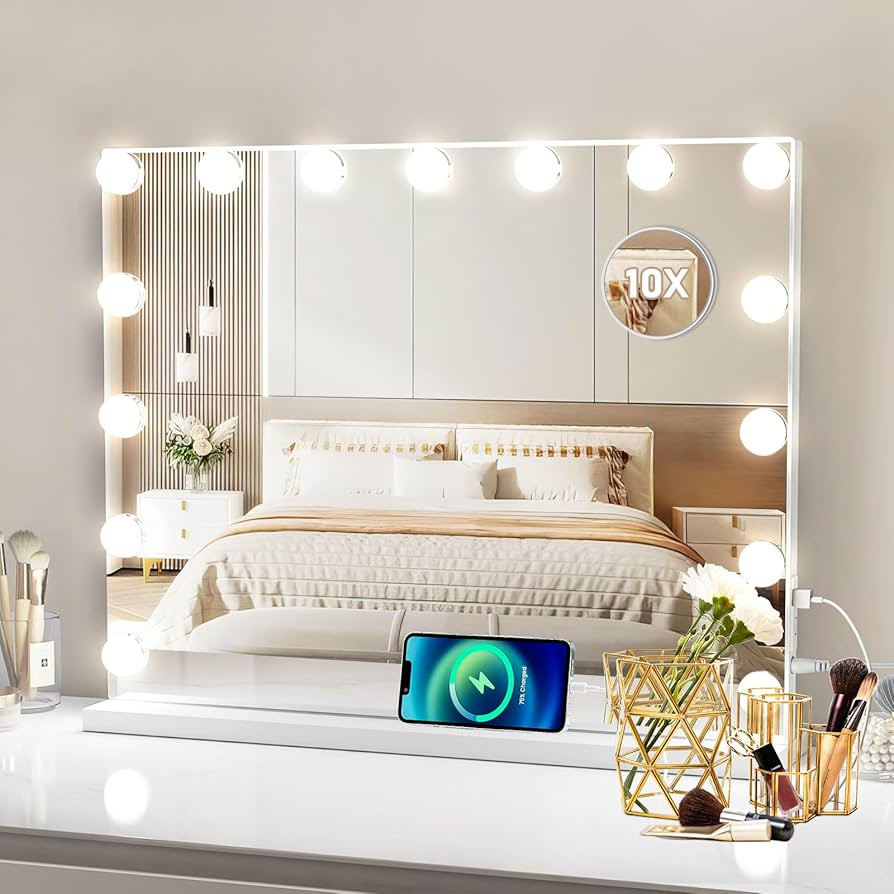 Hollywood Vanity Mirror with Lights, 58X46CM Light Up Mirror with 15 Dimmable Bulbs, Touchscreen ... | Amazon (UK)