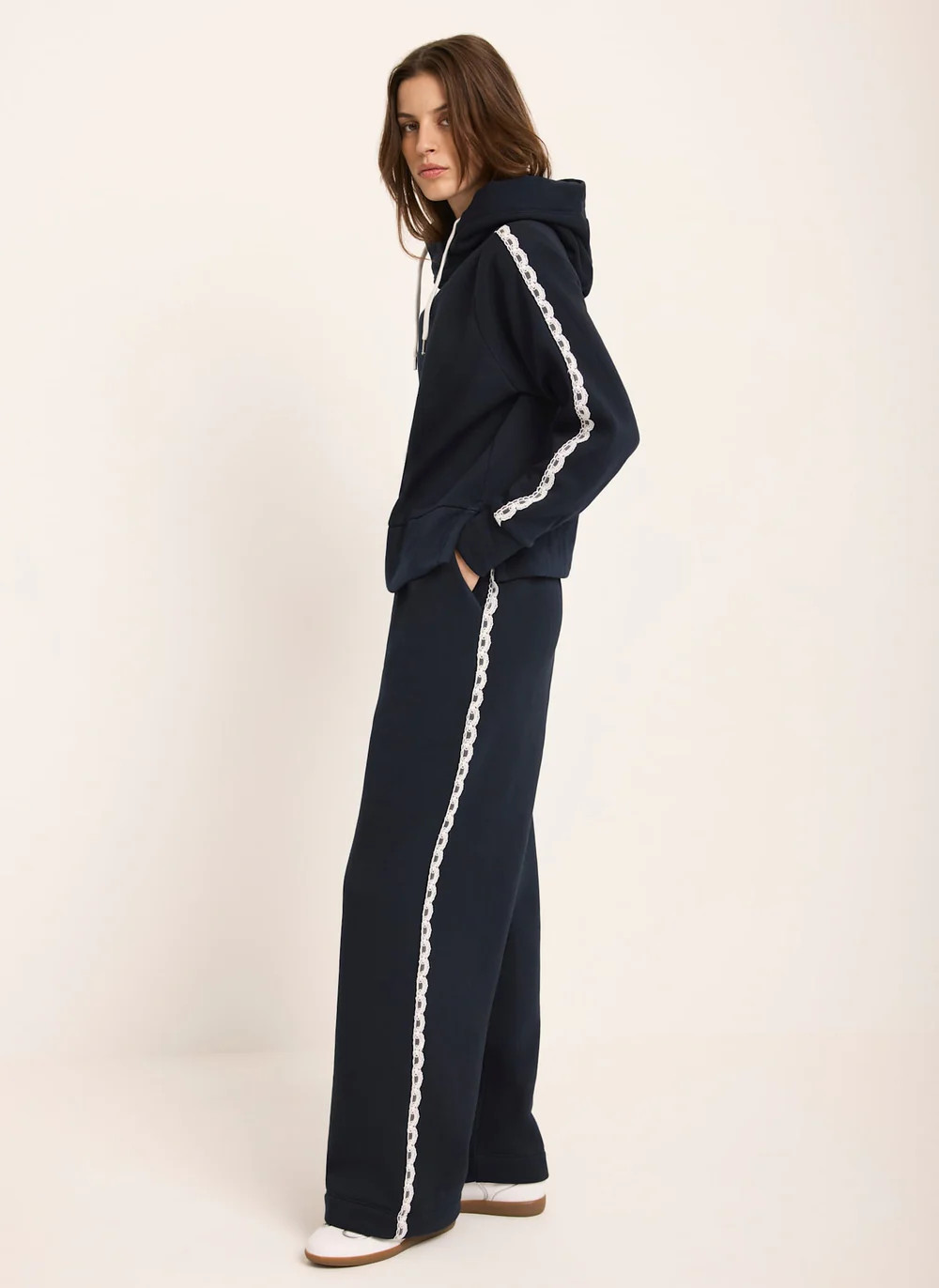 Navy Crochet Trim Hoodie | Mint Velvet