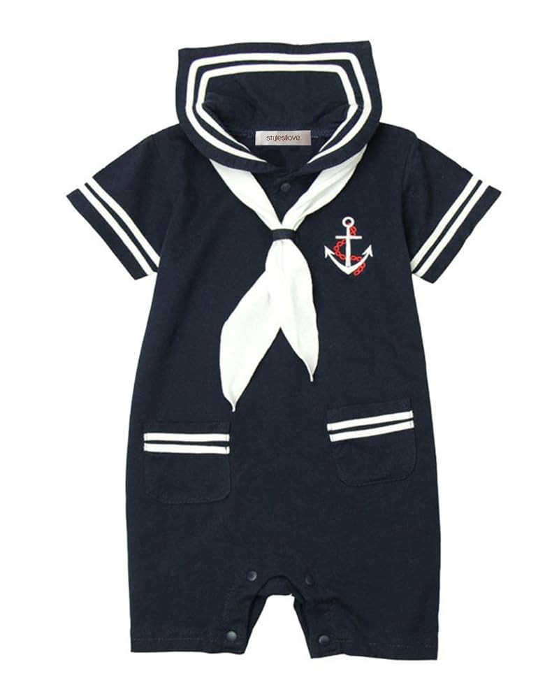 stylesilove Baby Boy Marine Sailor Cotton Short Sleeve Romper Onesie | Amazon (US)