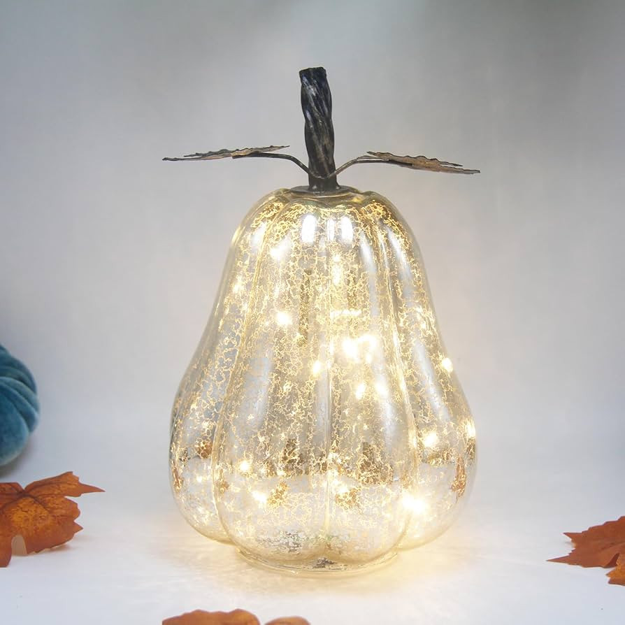 Mercury Glass Pumpkin Lights with Timer,Lighted Glass Pumpkin lights,Battery Operated Led Pumpkin... | Amazon (US)