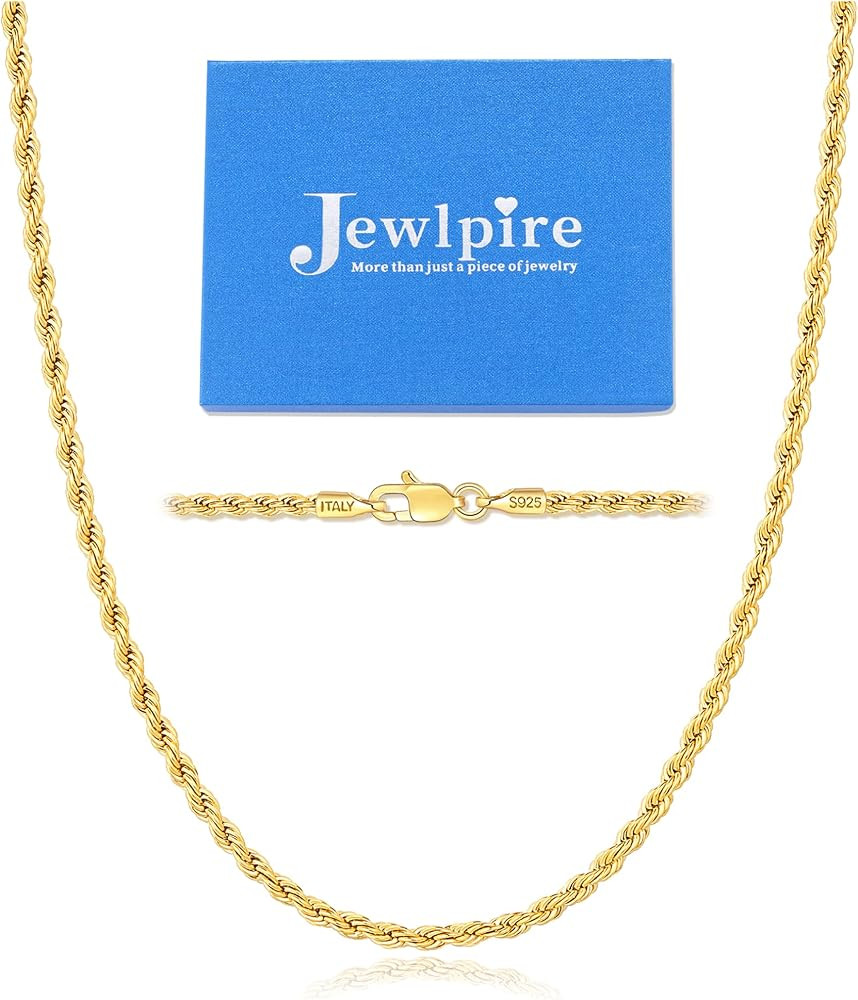 Jewlpire 2MM Italian Luxury Solid 18k Gold Over 925 Sterling Silver Chain Necklace for Women Men,... | Amazon (US)