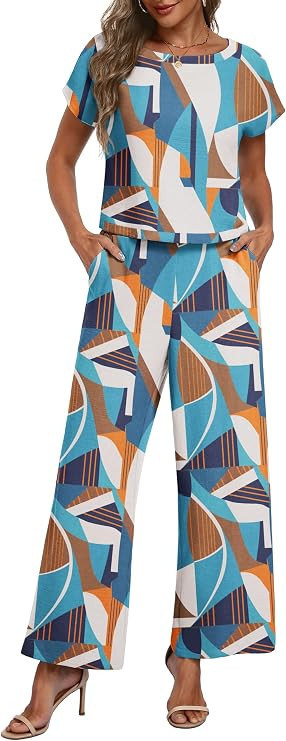 Lepunuo 2 Piece Sets for Women Summer Cap Sleeve Crop Top Wide Leg Pants Matching Lounge Set Vaca... | Amazon (US)