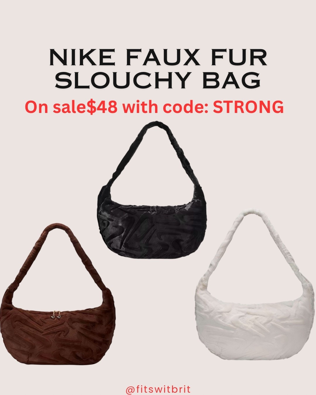 Nike Faux Fur Slouchy Bag on sale $48 with code: STRONG 

#LTKGiftGuide #LTKSaleAlert #LTKFindsUnder50