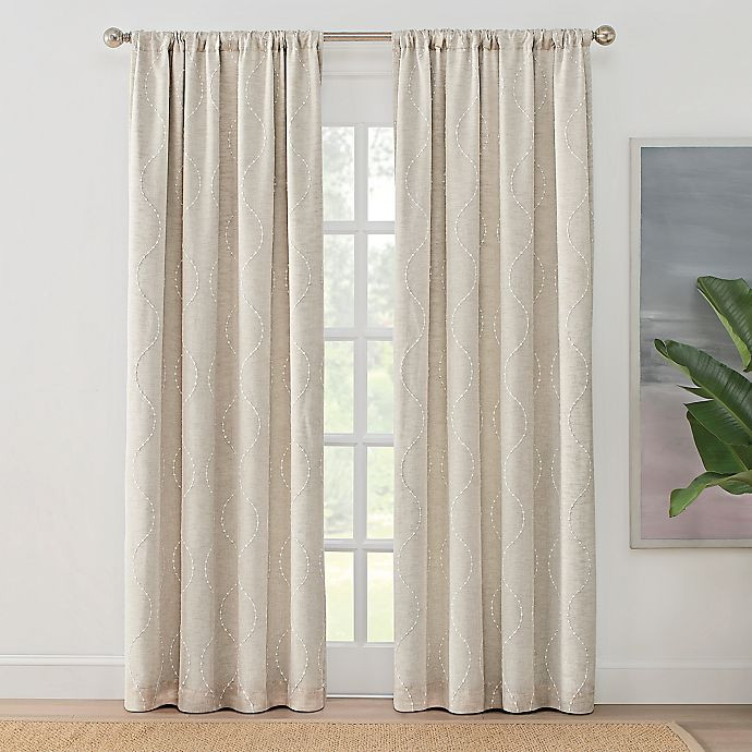 Brookstone® Zoey 84-Inch Rod Pocket 100% Blackout Embroidered Window Curtain Panel in Linen | Walmart (US)