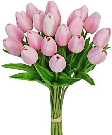 Mandy's Artificial Tulips 20 Stems Peach PU Faux Flowers for Valentine's Day and Easter Decoratio... | Amazon (US)