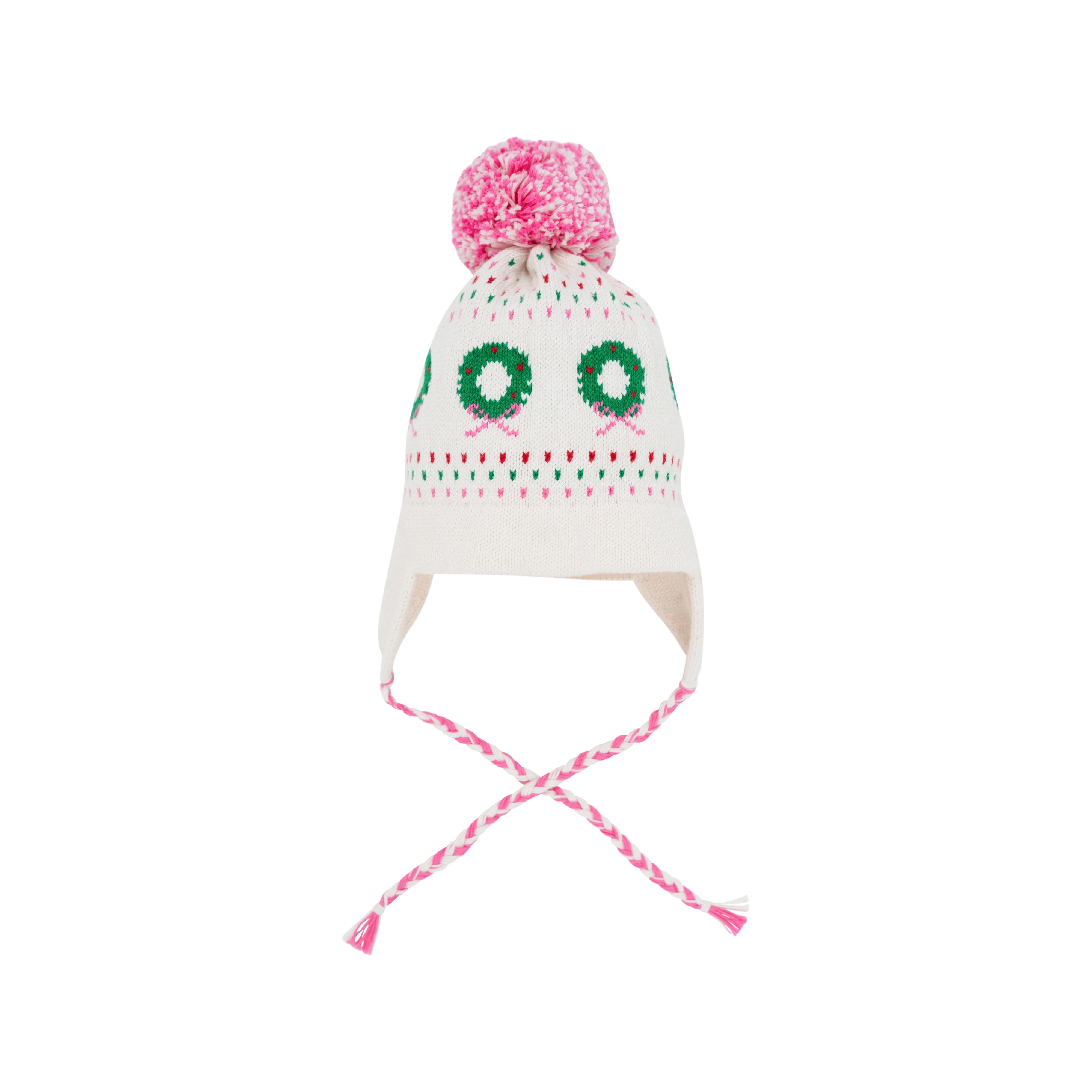 Parrish Pom Pom Hat - Palmetto Pearl with Hamptons Hot Pink & Wreaths | The Beaufort Bonnet Company