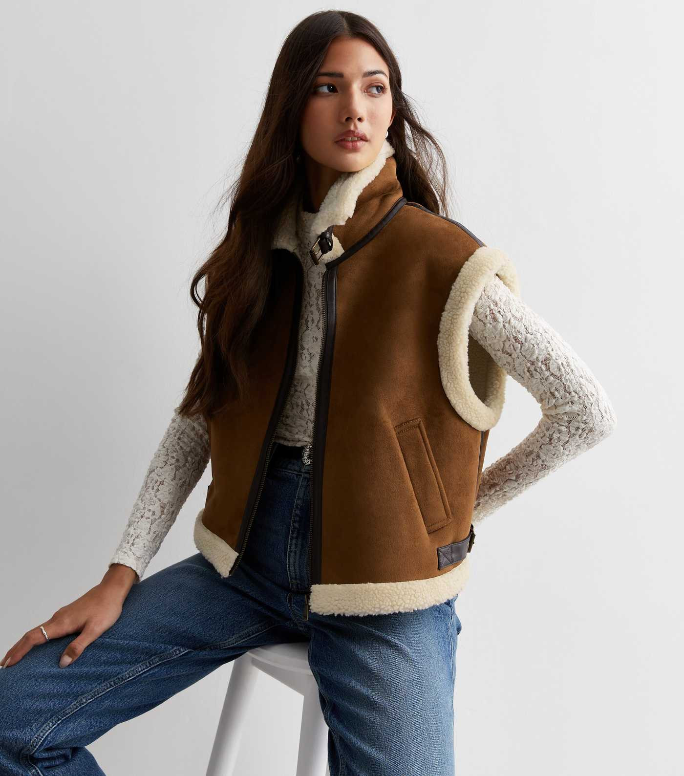 Tan Crop Aviator Gilet | New Look | New Look (UK)