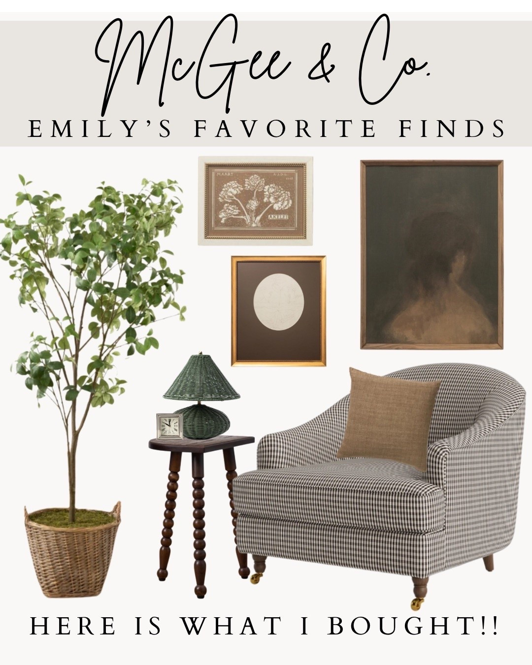 McGee & Co. Home Decor Favorites

Emily’s latest McGee & Co. finds are full of charm! 🤎 From a classic gingham accent chair to vintage-inspired artwork, warm wood accents, and timeless greenery, these pieces bring a cozy, collected feel to any home.