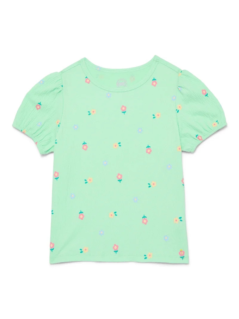 Wonder Nation Girls Crinkle Jersey Tee with Short Sleeves, Sizes 4-10 | Walmart (US)
