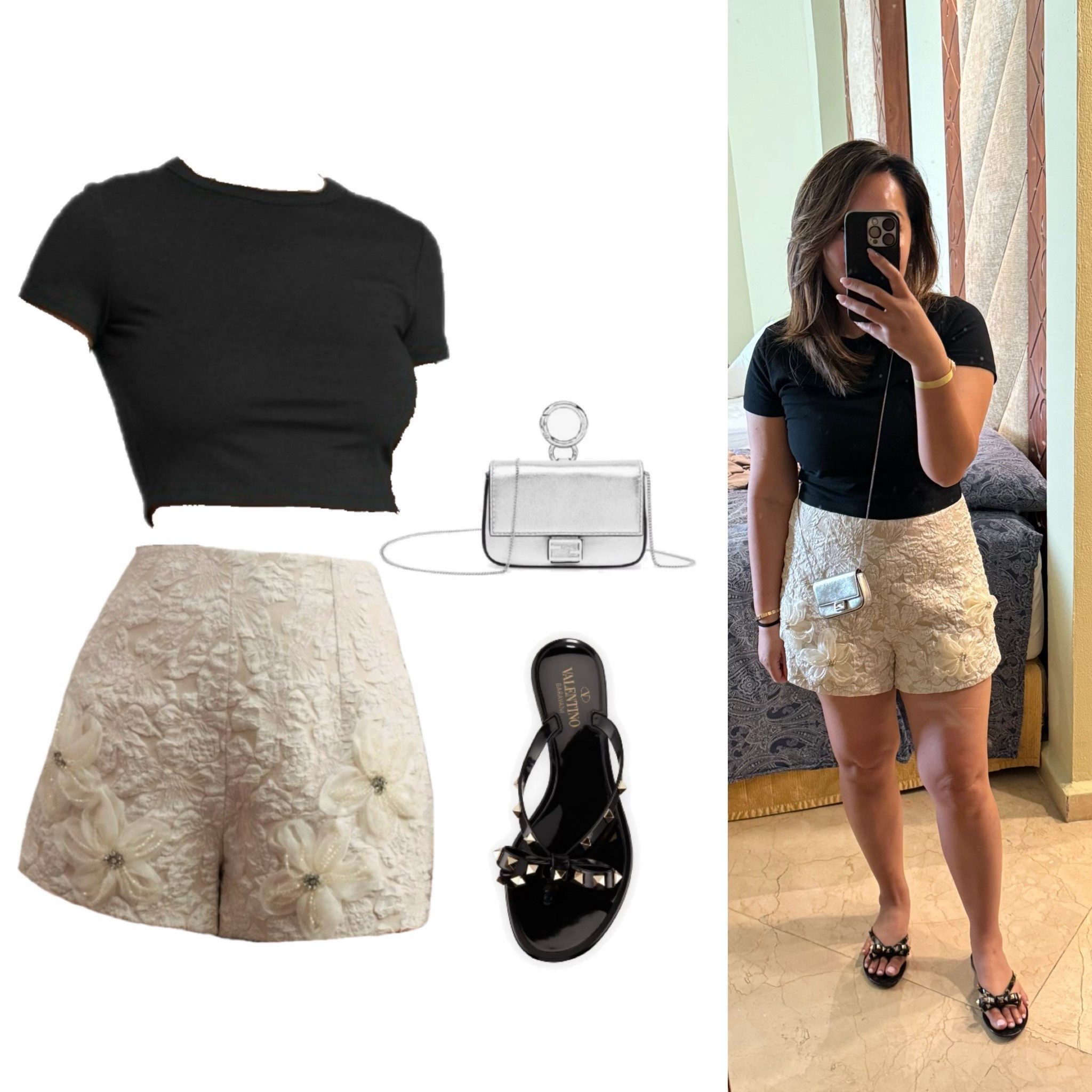 Target - shirt 👚 
Shorts 🩳- SHEIN 
Wallet - Fendi nano baguette 
Sandals 🩴- Valentino 

#LTKStyleTip #LTKShoeCrush #LTKItBag