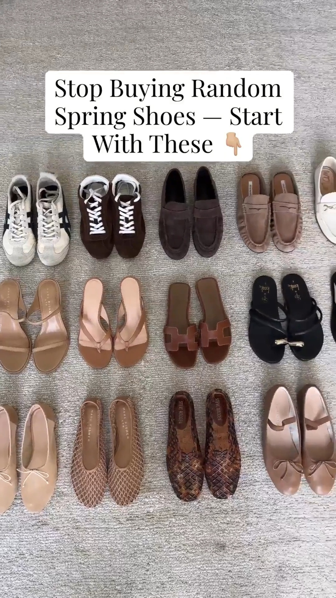 Spring shoe roundup. You should have a mix of:

Ballet flats
Loafers
Simple heeled sandals
Simple flat sandals
Minimal sneakers 
Flats - jelly, mesh, woven, netted  

Spring style, spring shoes, sandals, sneakers 

#LTKSeasonal #LTKPetite #LTKOver40