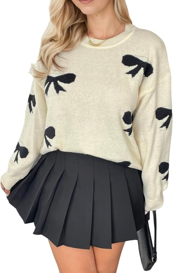 SOLY HUX Women's Plus Size Bow Sweater Y2K Ribbon Sweater with Bows for Women Trendy Knit Pullove... | Amazon (US)