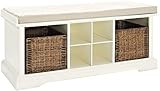 Crosley Furniture Brennan Entryway Storage Bench with Wicker Baskets and Cushion, White | Amazon (US)
