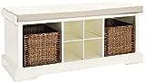 Crosley Furniture Brennan Entryway Storage Bench with Wicker Baskets and Cushion, White | Amazon (US)