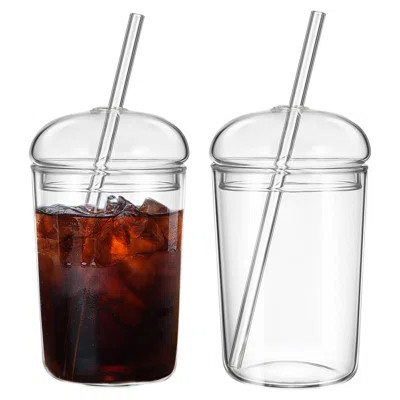 Glass Cups With Lids And Straws, 16Oz Iced Coffee Cup, Glass Coffee Cups, Round Dome Glass Tumbler With Straw And Lid For Tea Juice Coffee Gift,(Clear | Wayfair North America