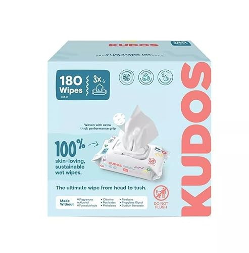 Kudos Skin-Loving Baby Wipes - Plastic-Free & Unscented - 180ct - (3 pack of 60) | Amazon (US)