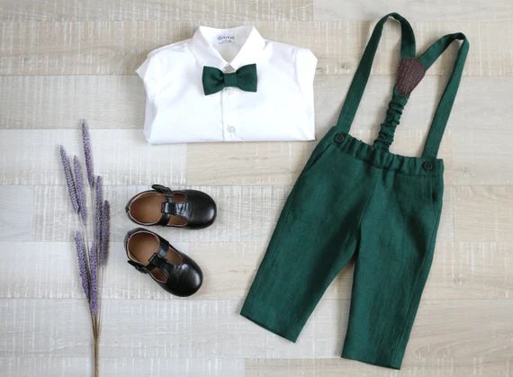 Boy Green Outfit Baby Boy Carrier Pants  Bow Tie Toddler | Etsy | Etsy (US)