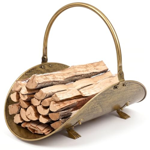 Vintage Fireplace Log Holder Brass Firewood Carrier Rack | Amazon (US)
