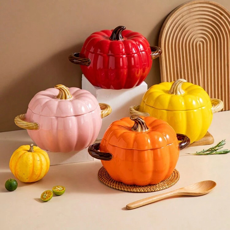 1 set Dutch Oven Pot met deksel, keramische pompoenschaal, Halloween pompoen aardewerk dessert st... | SHEIN