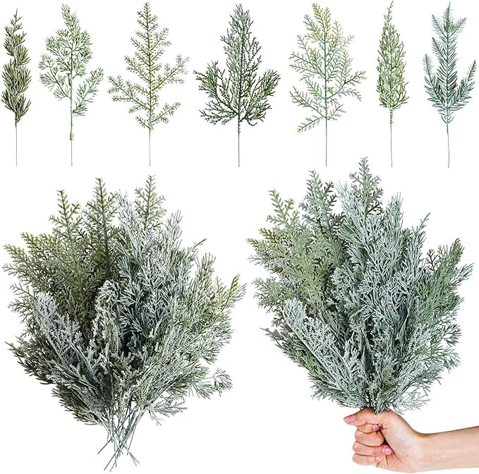Lyrow 42 Pieces Christmas Greenery Stems Artificial Snow Frosted Pine Needles Branches Christmas ... | Amazon (US)