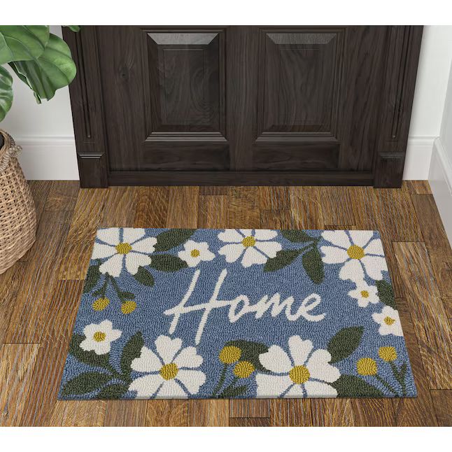 allen + roth 2 X 3 (ft) Blue Indoor/Outdoor Floral/Botanical Throw Rug | Lowe's