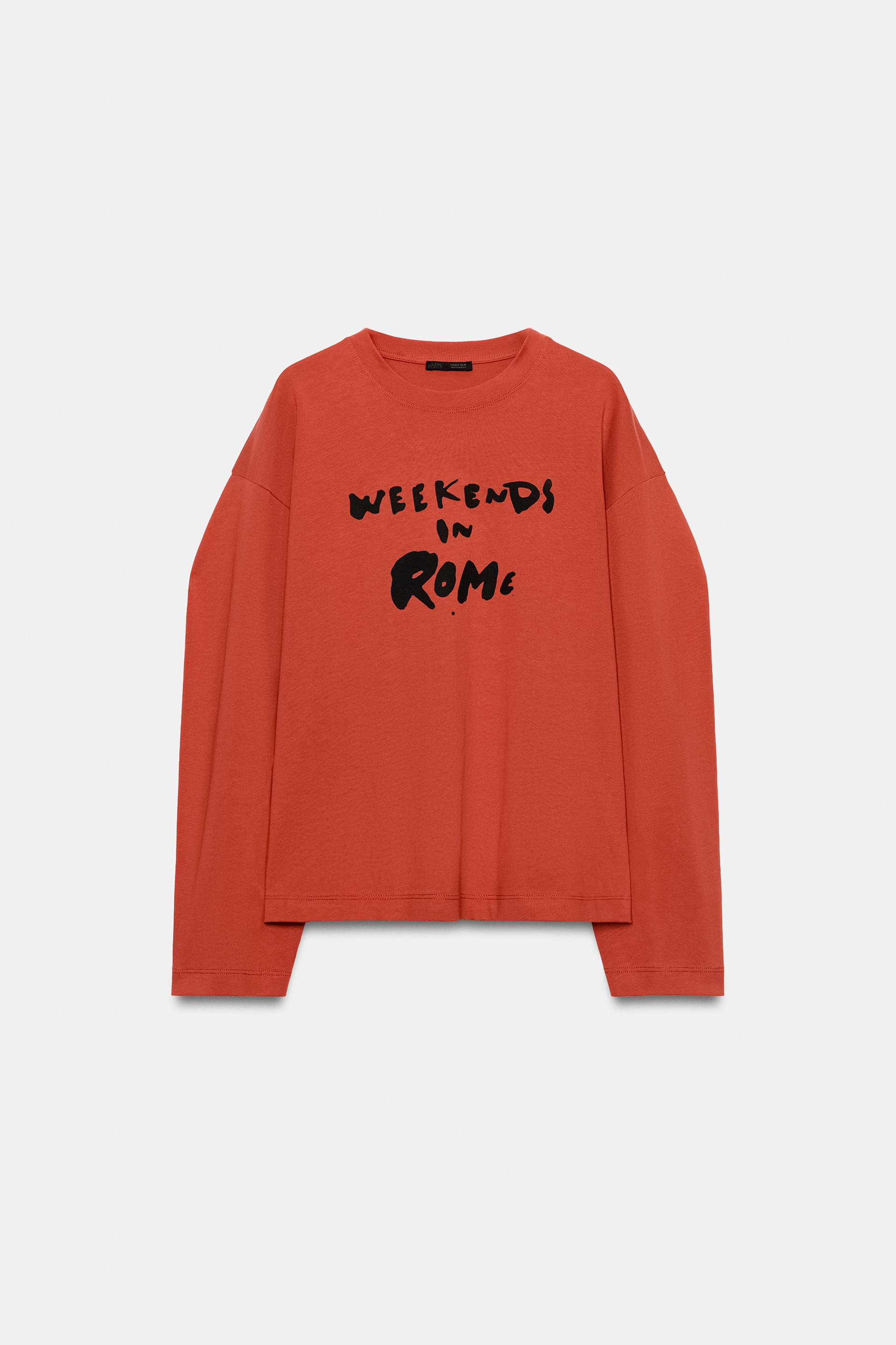 Zara - Rome Slogan T-Shirt - Red - M - Woman | Zara UK