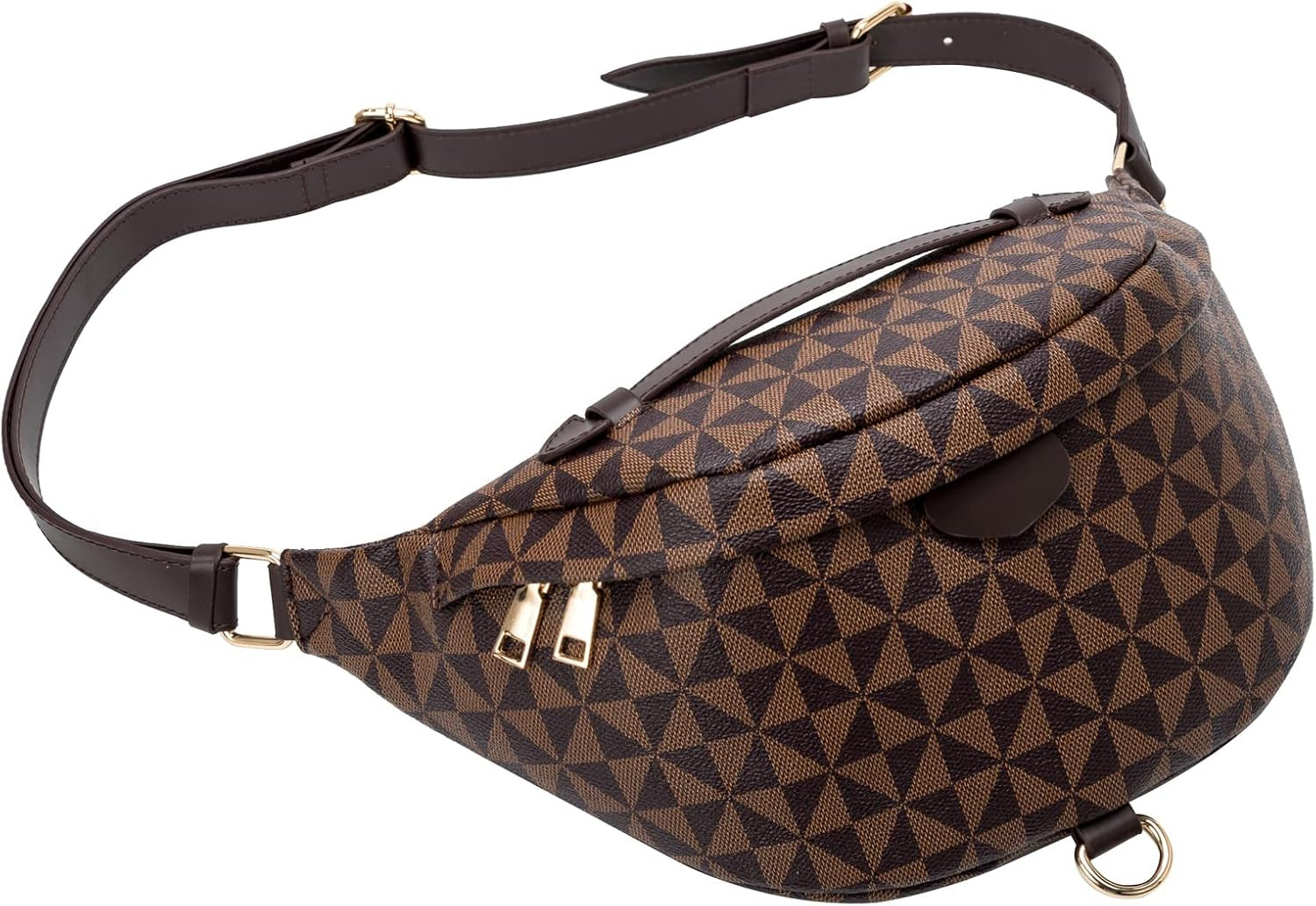 Crossbody Sling Bag for Women Fanny Pack with Adjustable Strap Large Opening Two-Way Zipper Closure Chest Trendy Checkered Belt for Daily Shopping Travel (Chocolate brown) | Amazon (US)