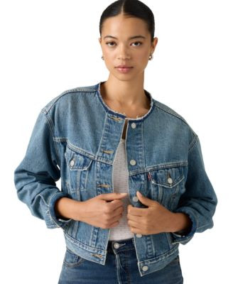 Women's Collarless Shrunken Trucker Jacket | Macy's