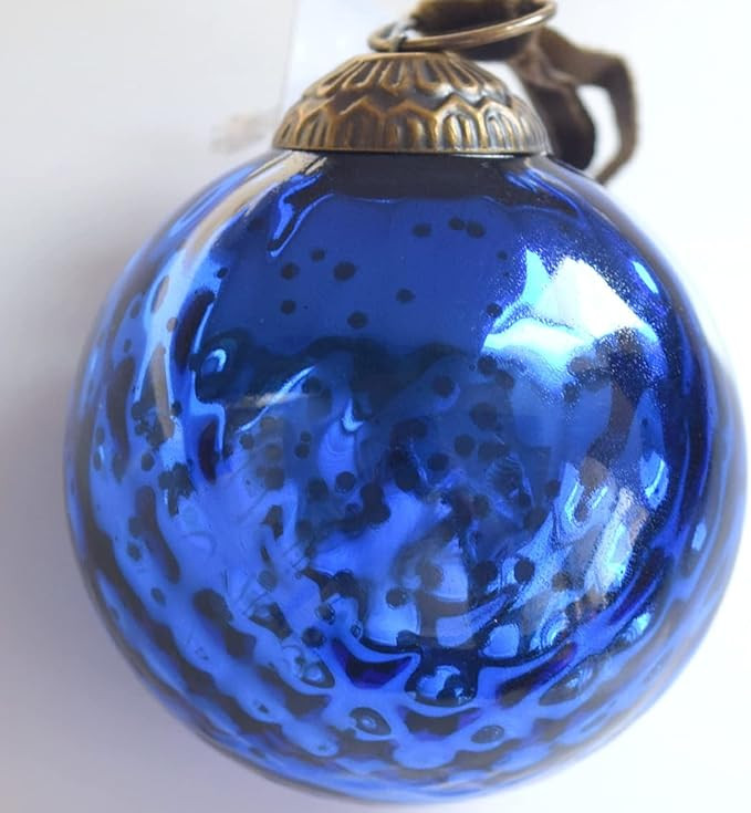 Set of 4 Blue Mercury Glass Ornaments (3.15" Antique Embossed Ball) Perfect for Christmas Tree, H... | Amazon (US)