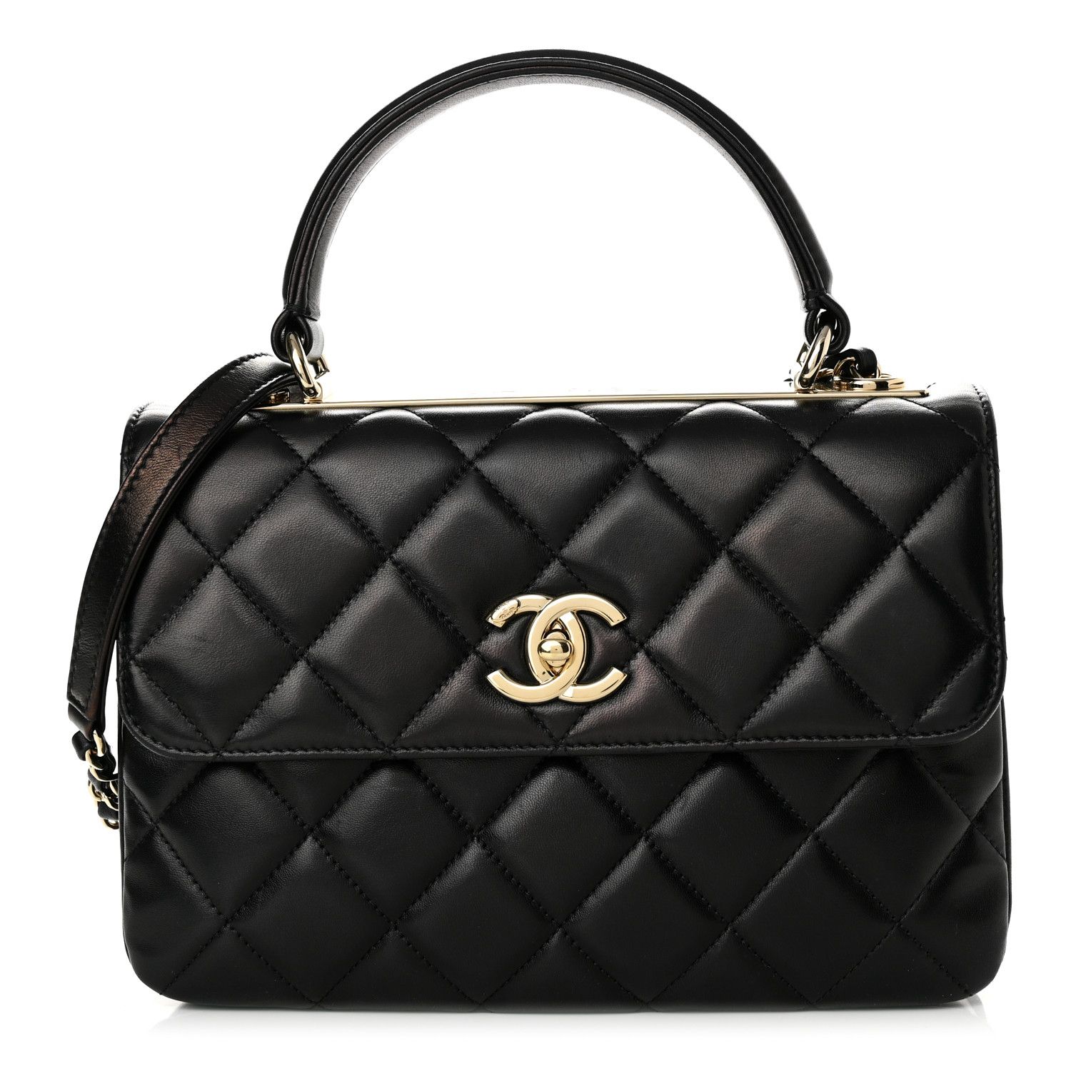 Lambskin Quilted Small Trendy CC Dual Handle Flap Bag Black | FASHIONPHILE (US)