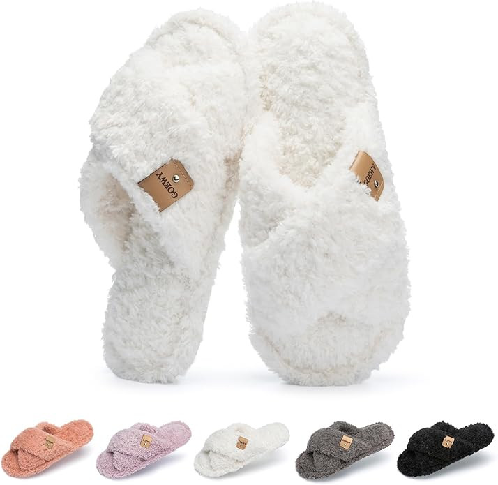Fuzzy Open Toe Slippers for Women Indoor and Outdoor with Memory Foam Cozy Cross Band Women's Sli... | Amazon (US)