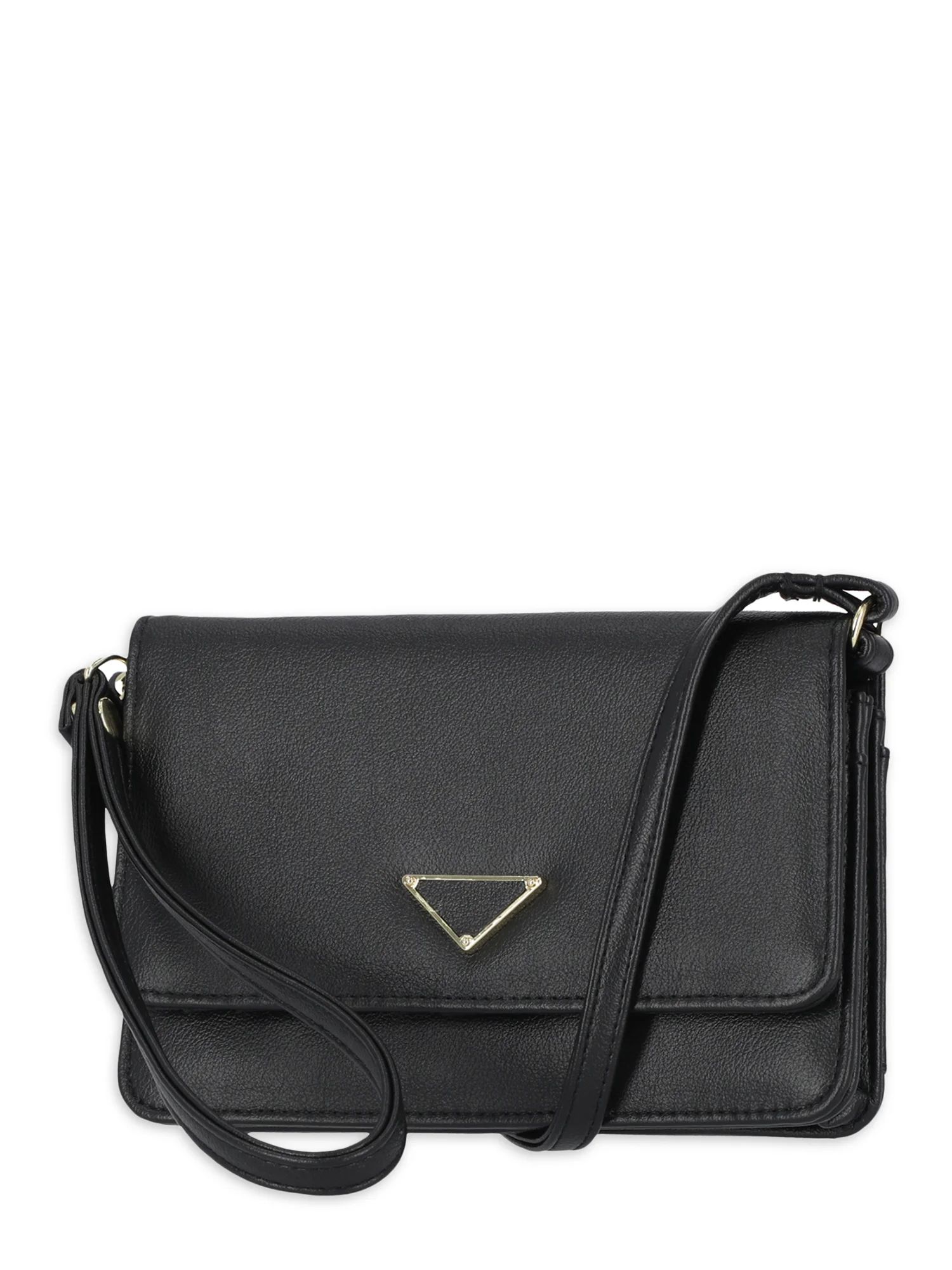 Time and Tru Women's Call Me Anytime Crossbody Handbag Vinyl Solid Black | Walmart (US)