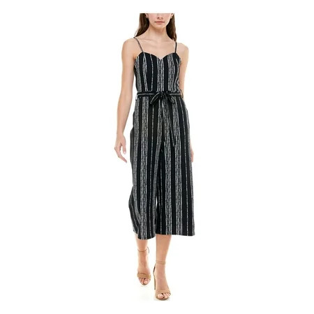 ALMOST FAMOUS Womens Black Stretch Belted Striped Spaghetti Strap Sweetheart Neckline Evening Croppe | Walmart (US)