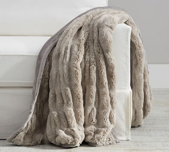 Faux Fur Ruched Throw | Pottery Barn (US)