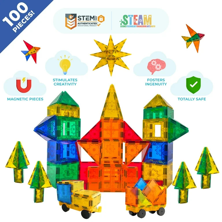 Tytan Tiles Magnetic Toy Tiles, 100 Pieces, STEM Certified | Ages Children to Adult 3+ | Walmart (US)