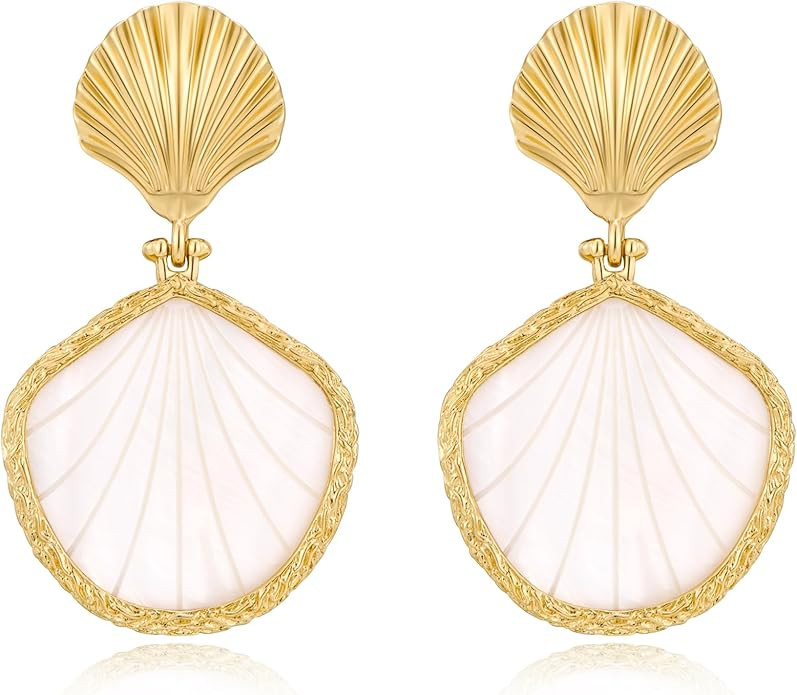 LILIE&WHITE Gold Shell Earrings Chic Summer Beach Seashell Earrings Gold Triangle Dangle Earring ... | Amazon (US)
