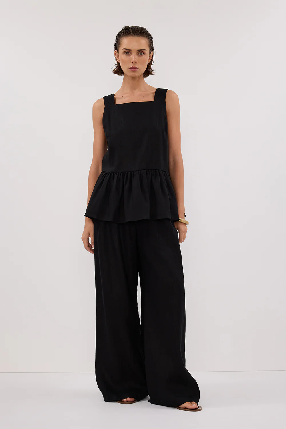 DAISY BLACK LINEN PEPLUM TOP | DISSH