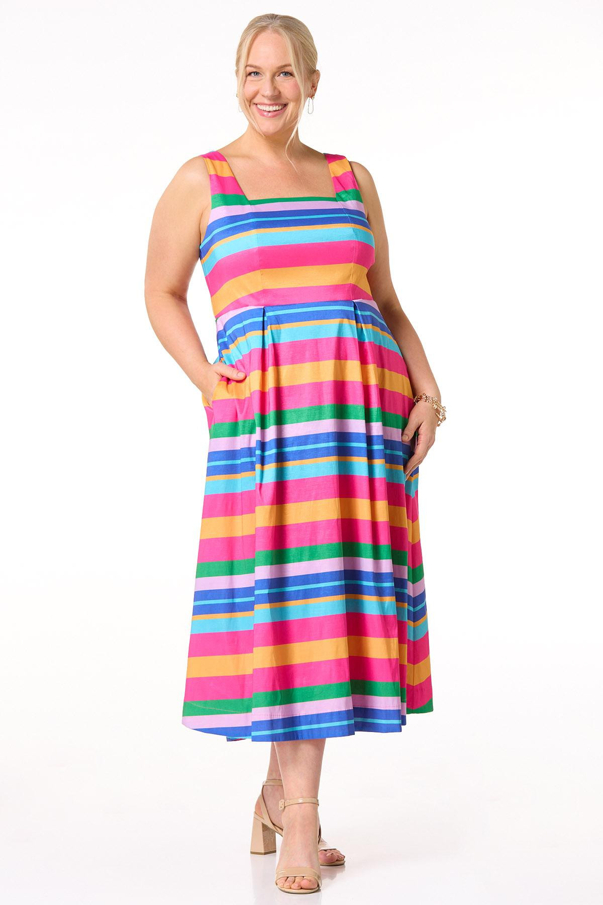 Plus Size Multi Bright Stripe Dress | Cato Fashions