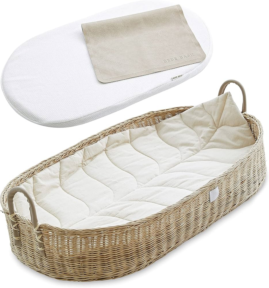 BEBE BASK Premium Baby Changing Basket - Handmade Natural Rattan Moses Basket - Luxury Leaf Liner... | Amazon (US)