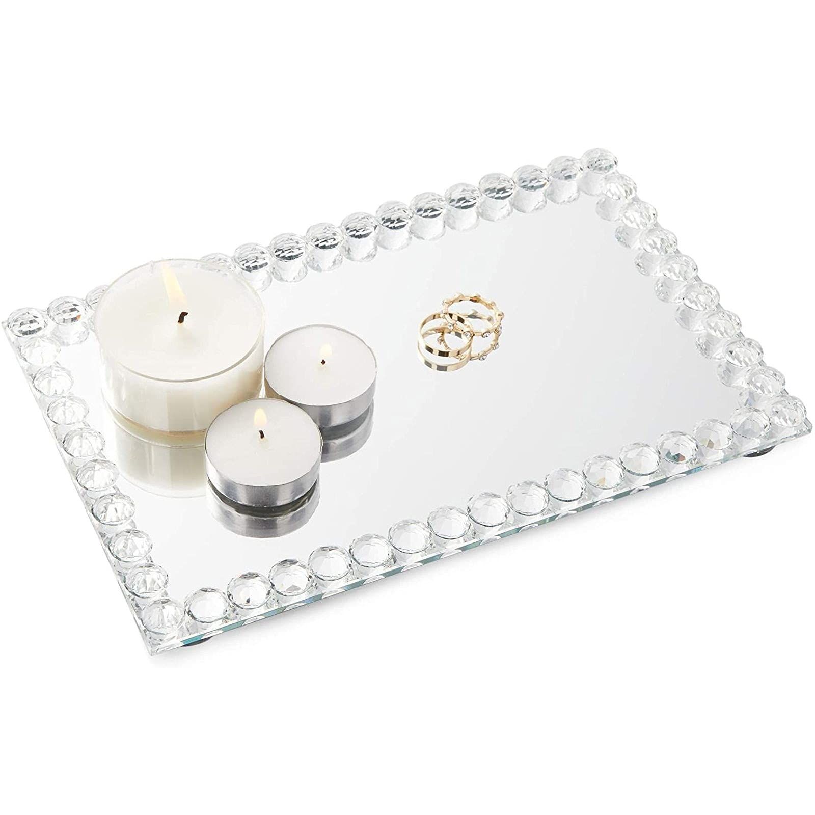 Small Mirrored Crystal Bead Serving Tray (9.4 x 5.75 x 1 Inches) | Amazon (US)