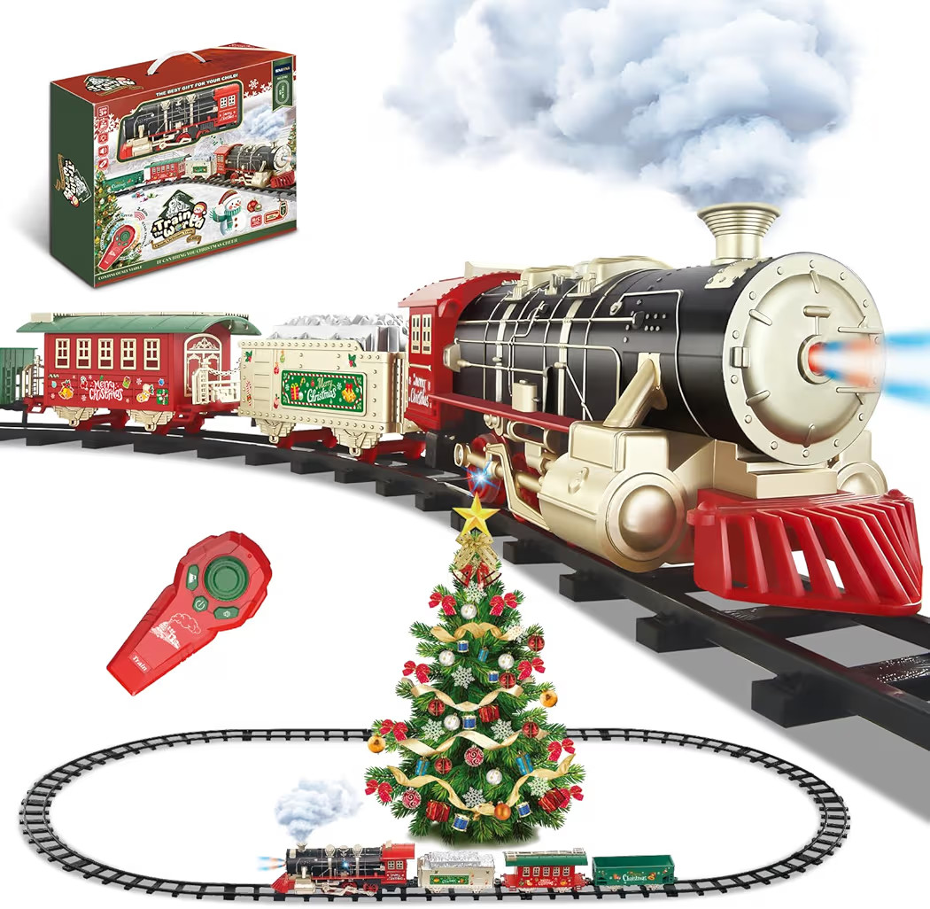 Christmas Train - Remote Control Train Set w/Steam Light & Sound, Electric Train Toys for Around ... | Amazon (US)