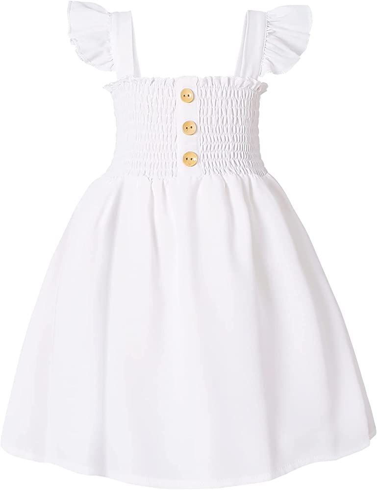 JEELLIGULAR Toddler Dress Ruffle Sleeveless Button Down Denim Dress for Toddler Girls Summer Beach C | Amazon (US)
