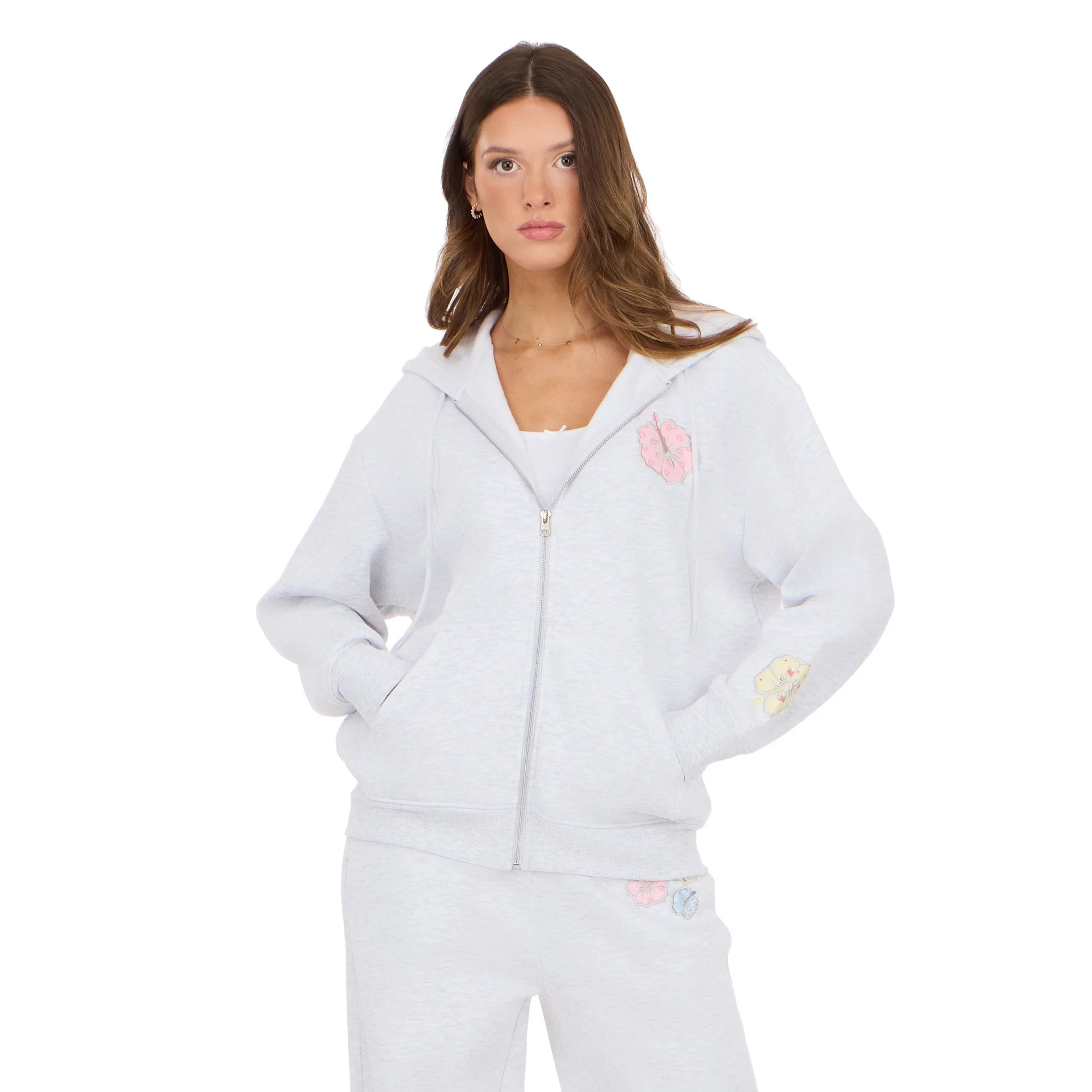 Forever 21 Women’s Zip Up Hoodie with Floral Patches, Relaxed Fit Hooded Sweatshirt with Front ... | Walmart (US)