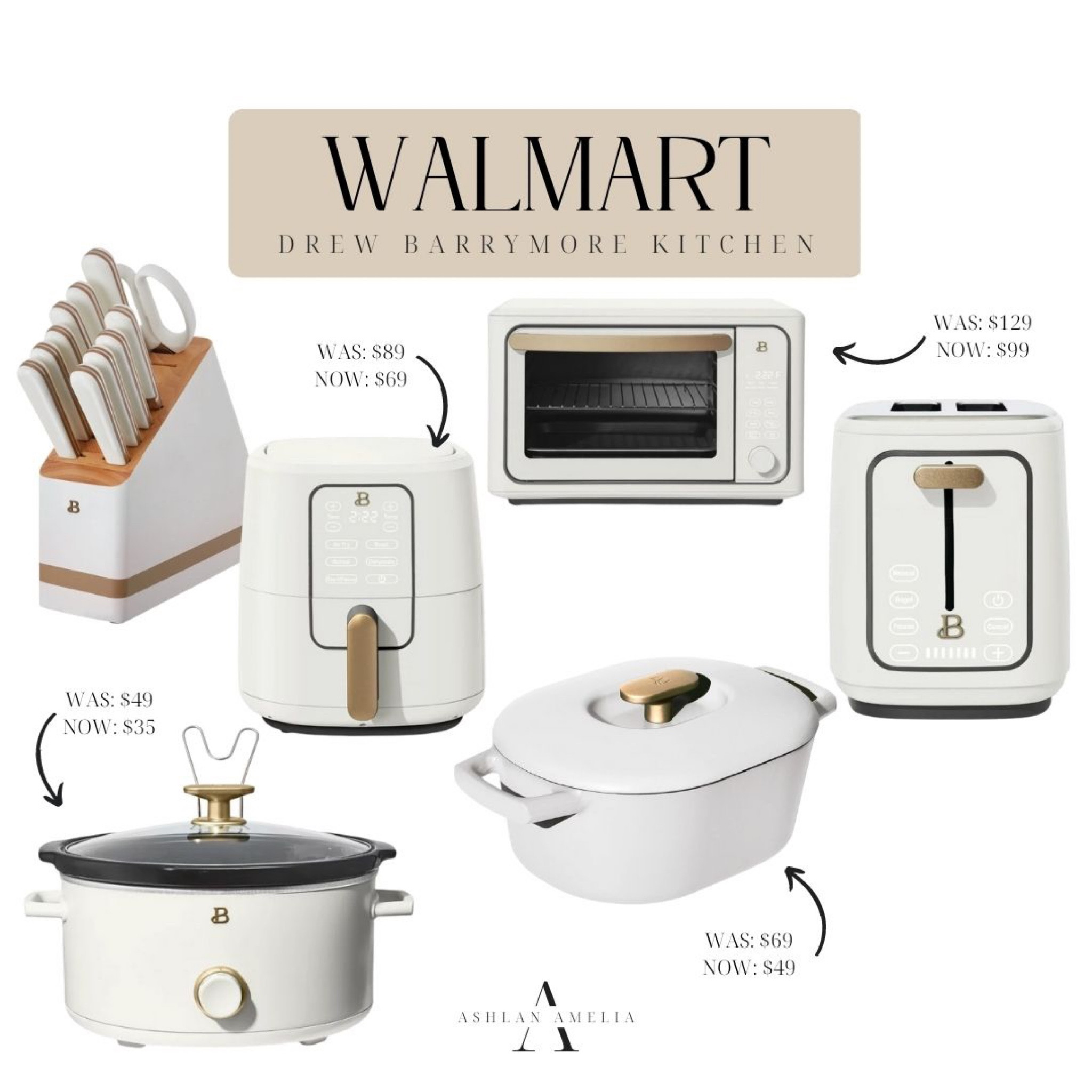 Walmart, kitchen appliances, chic cook wear, white toaster oven, drew Barrymore appliances, knife set, toaster, toaster, white crockpot 

#LTKhome #LTKunder100