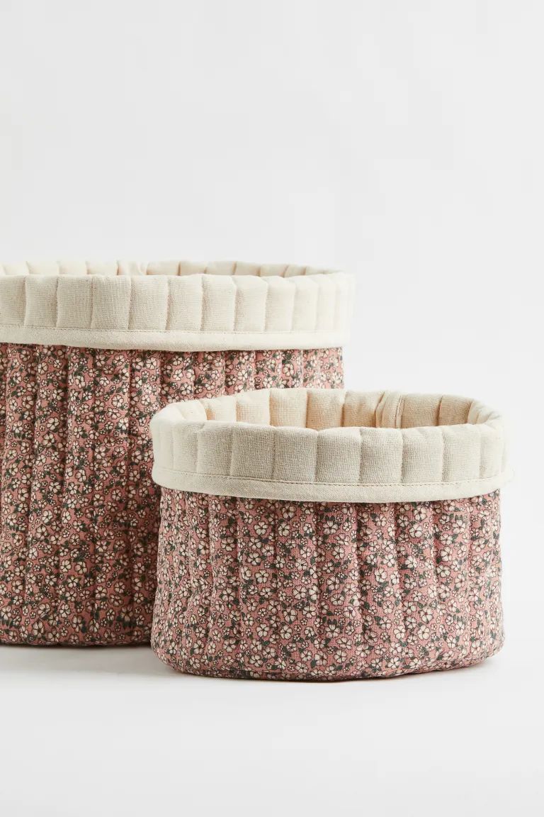 Quilted Storage Basket - Dusty rose/small flowers - Home All | H&M US | H&M (US + CA)