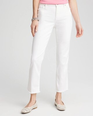 Women's Girlfriend Frayed Cropped No Stain Jeans in White | Chico's | Chico's