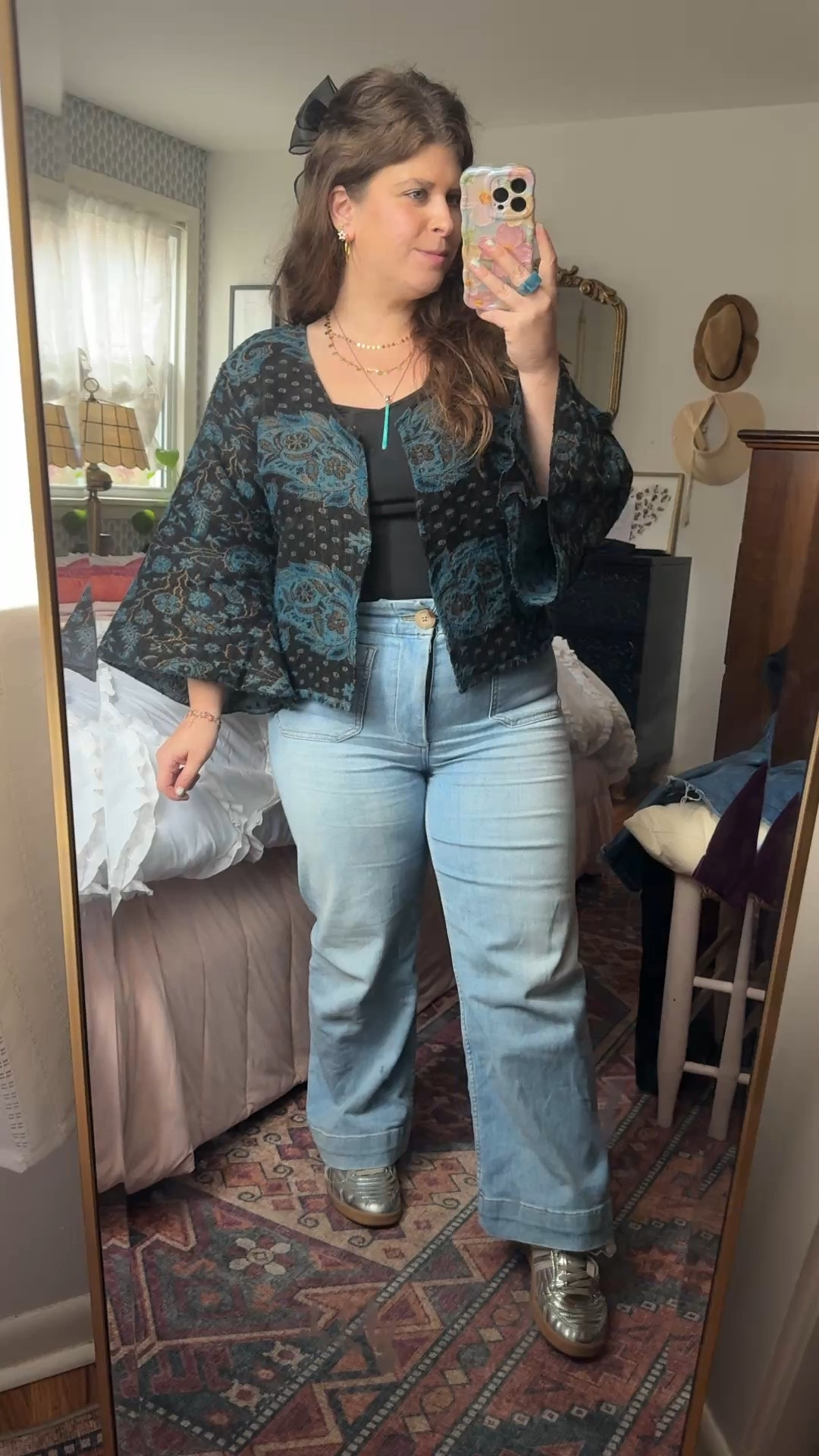 Blue cropped jacket with Anthropologie wide leg jeans. Love the fun mix of metallic jewelry & Steve Madden sneakers! These sneakers would be a fun gift!



#LTKGiftGuide #LTKStyleTip #LTKHoliday