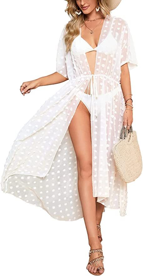 Bsubseach Women Sheer Chiffon Kimono Cardigan Bathing Suit Cover Up for Swimwear | Amazon (US)